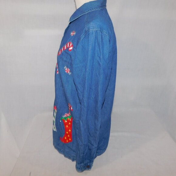 Austin Clothing Co Womens M Christmas Candy Cane Stocking Chambray LS Shirt - Picture 8 of 10